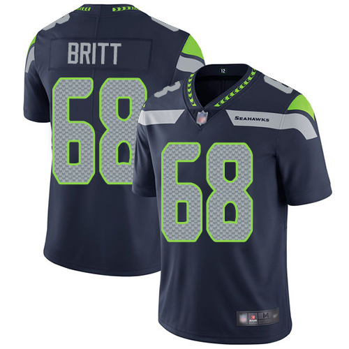 Seattle Seahawks Limited Navy Blue Men Justin Britt Home Jersey NFL Football 68 Vapor Untouchable